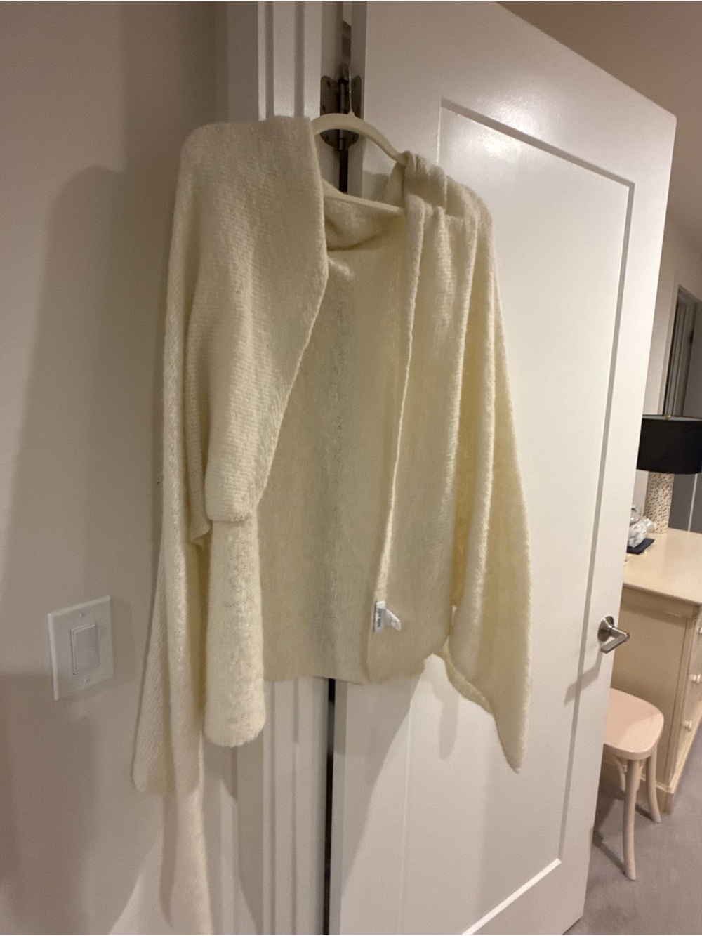 Nine West Cream Plush Open-Front Hooded Shrug